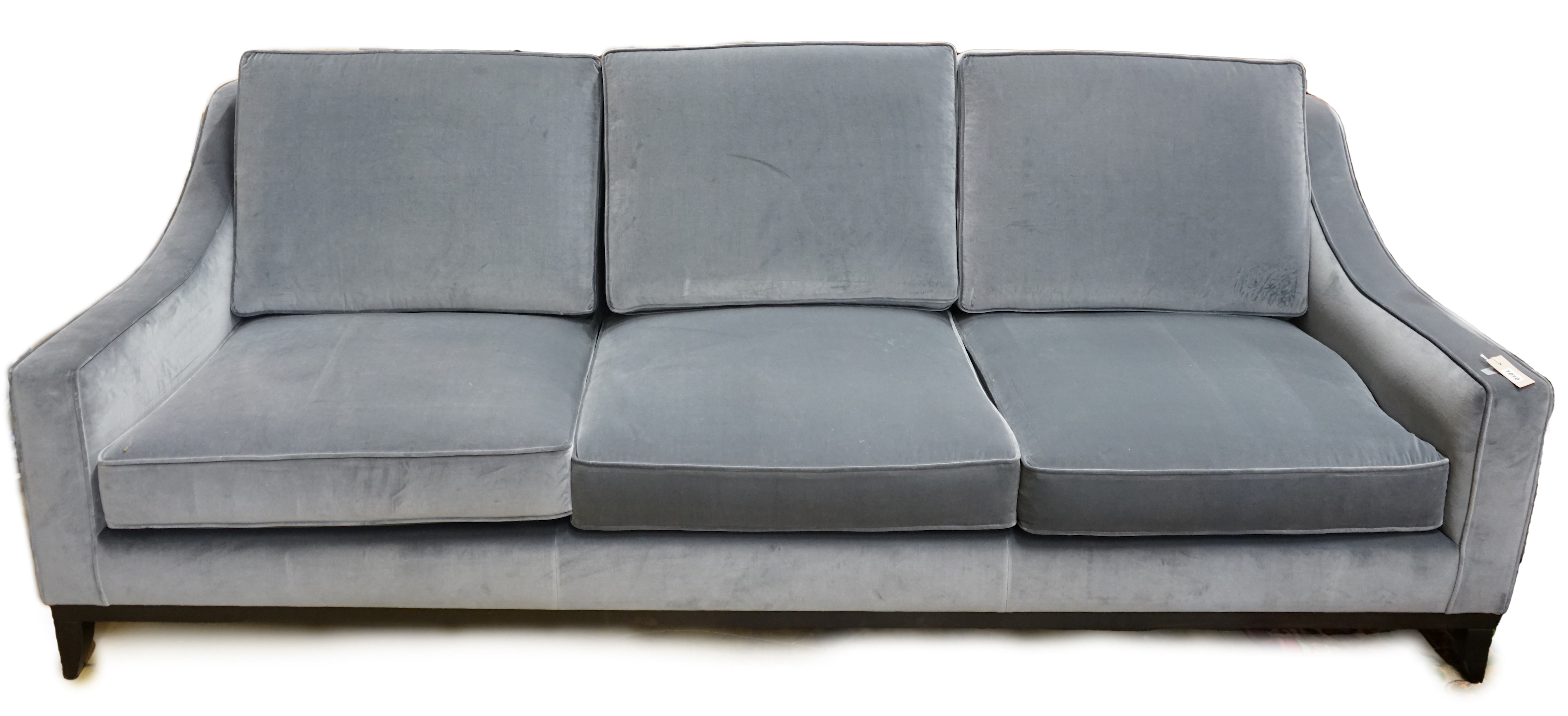 A Spencer three seater sofa by The Sofa and Chair Company, upholstered in Turnell and Gigon Gainsborough grey velvet, width 250cm, depth 100cm, height 90cm